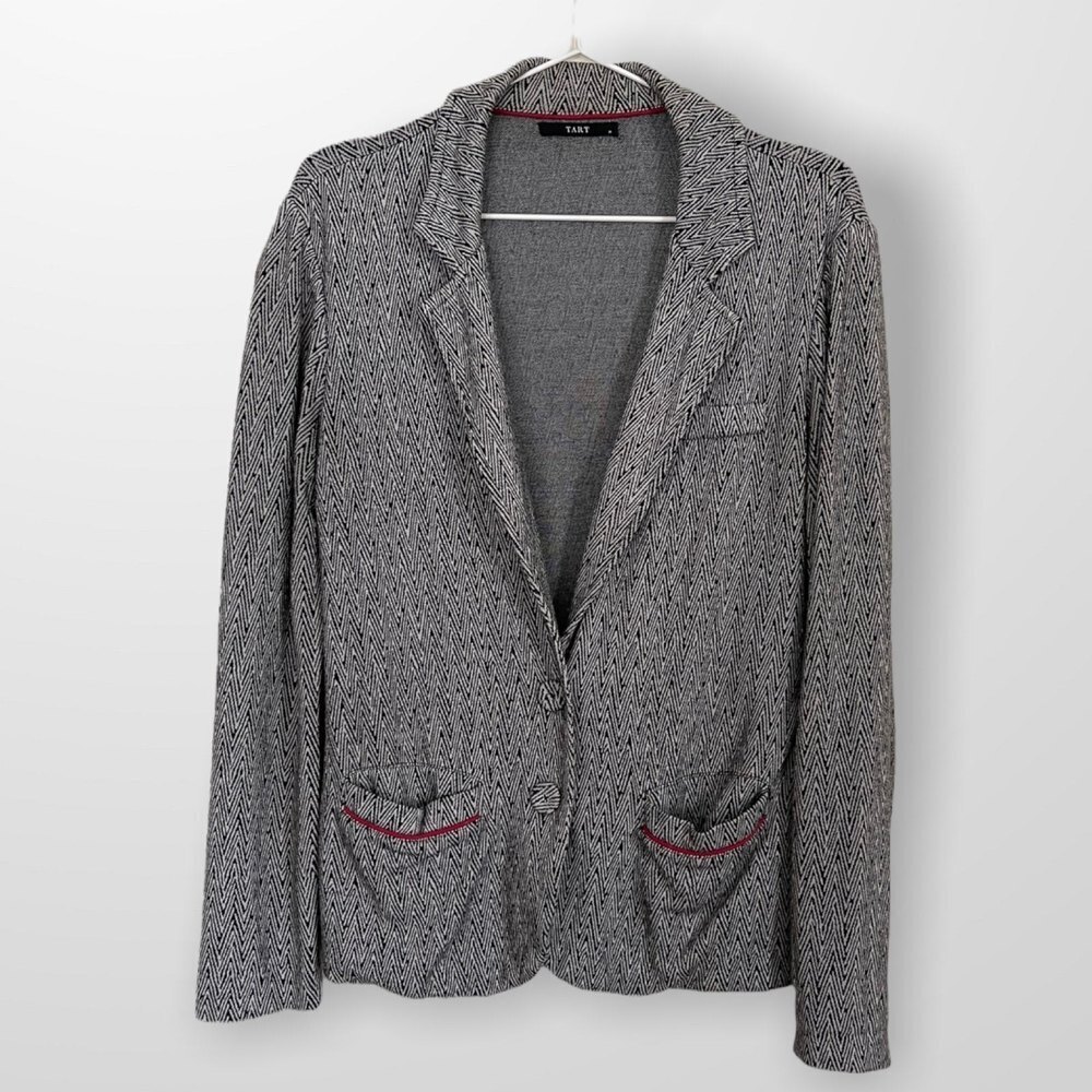 Soft Knit Tart Blazer Size M Black & White Chevron